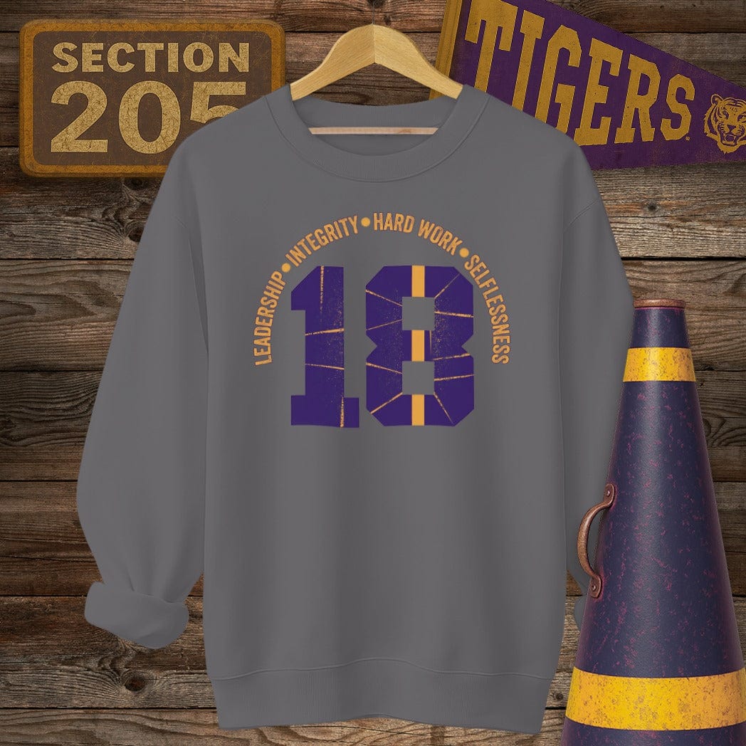 S / Charcoal Louisiana Number 18 Game Day Sweatshirt by Laissez Faire Wear