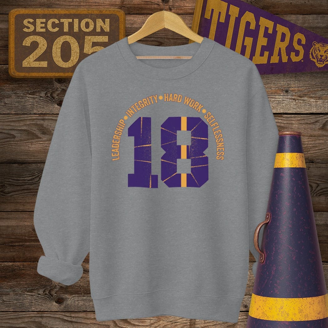 S / Graphite Heather Louisiana Number 18 Game Day Sweatshirt by Laissez Faire Wear