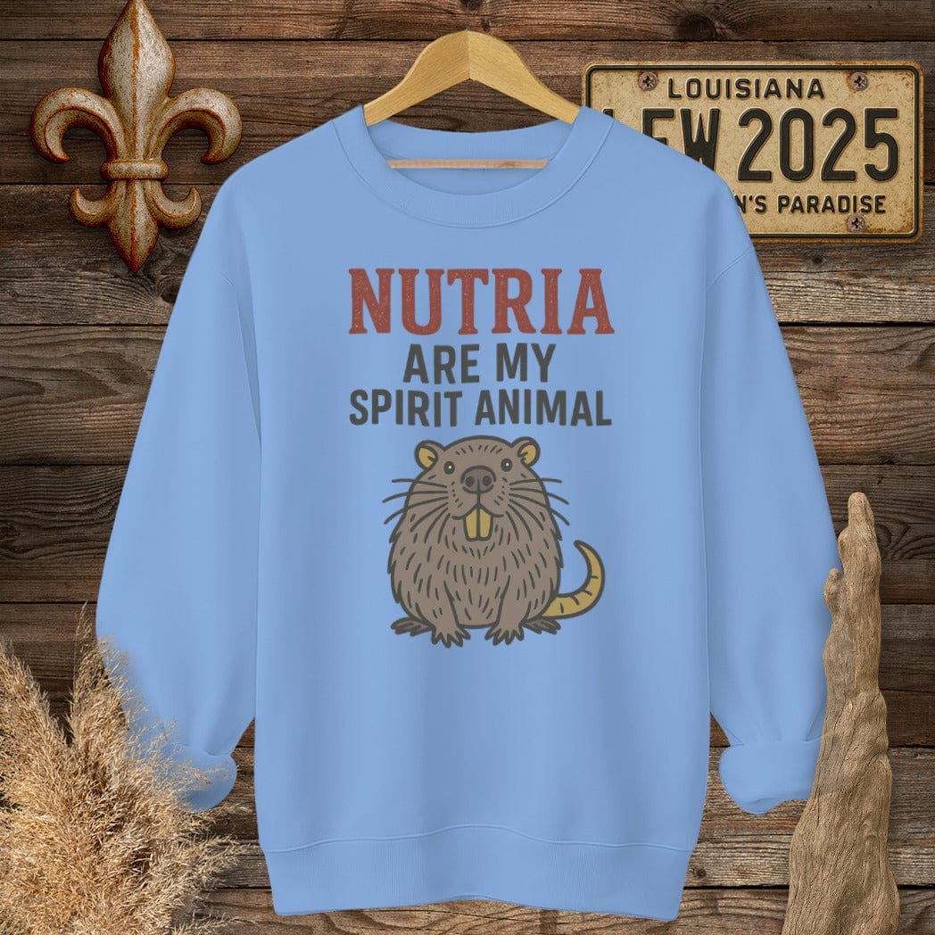 S / Carolina Blue Louisiana Nutria are my Spirit Animal Funny Sweatshirt by Laissez Faire Wear