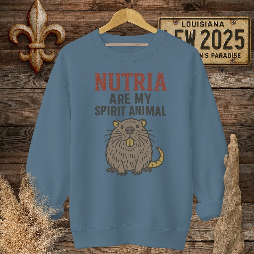 S / Indigo Blue Louisiana Nutria are my Spirit Animal Funny Sweatshirt by Laissez Faire Wear