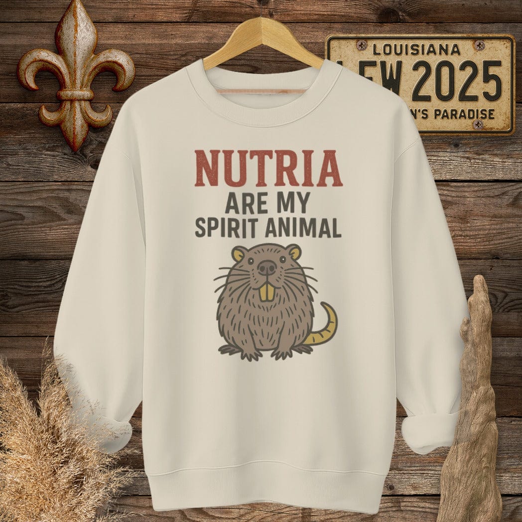 S / Sand Louisiana Nutria are my Spirit Animal Funny Sweatshirt by Laissez Faire Wear