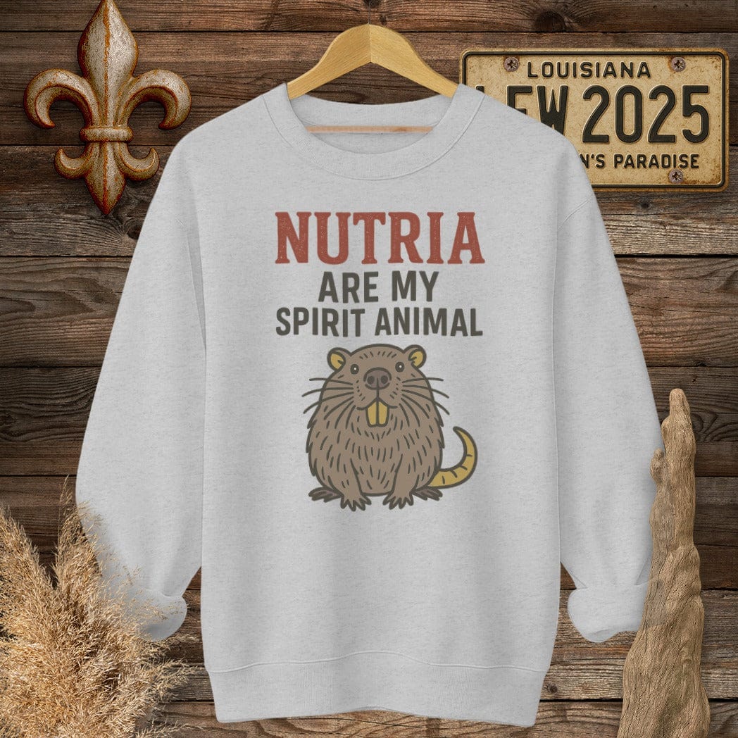S / Sport Grey Louisiana Nutria are my Spirit Animal Funny Sweatshirt by Laissez Faire Wear