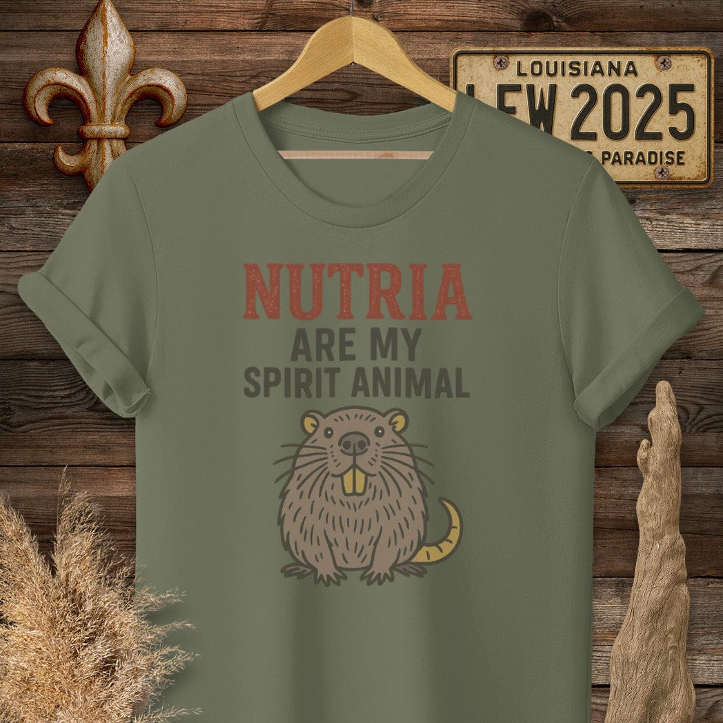 S / Military Green Louisiana Nutria are my Spirit Animal Funny T-Shirt by Laissez Faire Wear