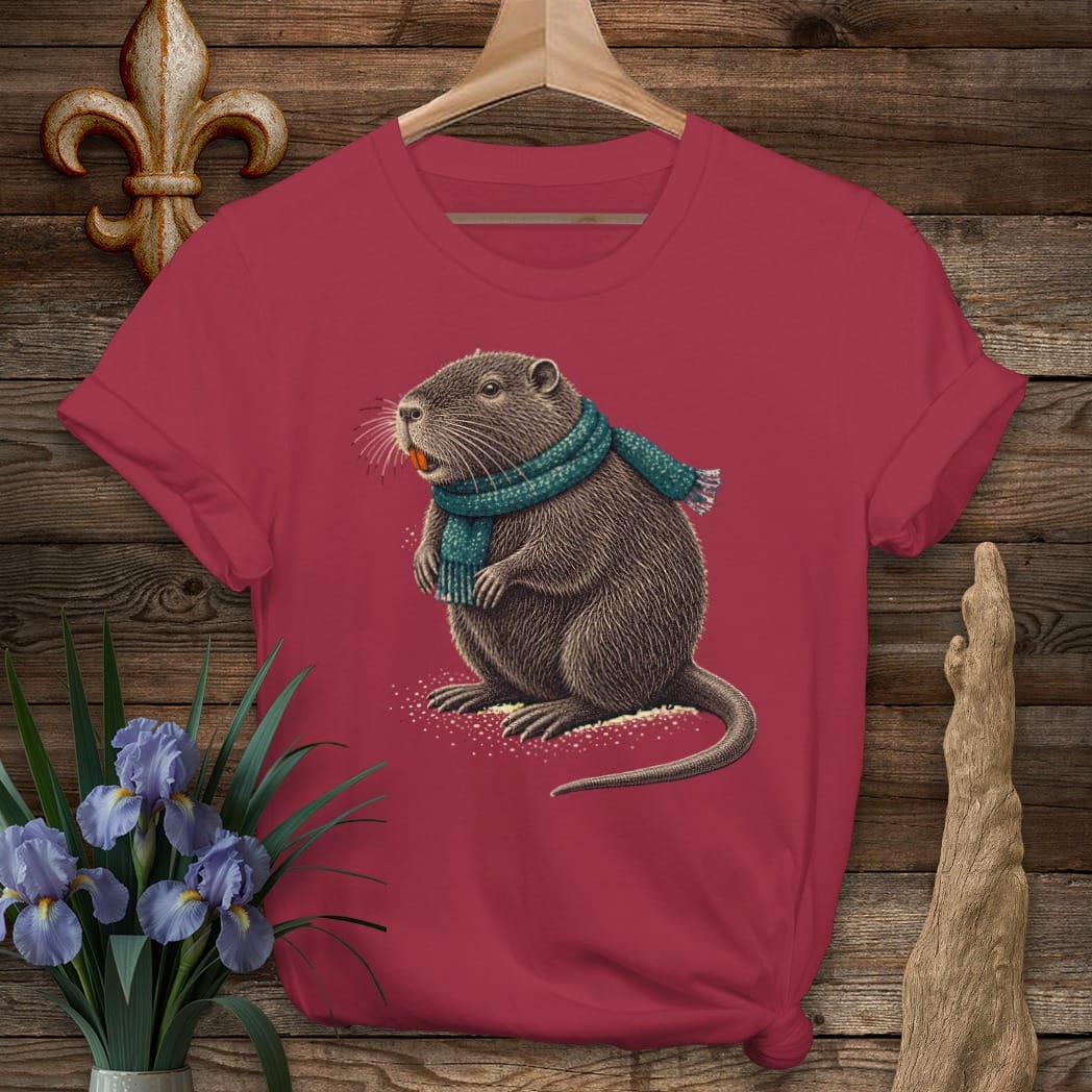 S / Cardinal Red Louisiana Nutria Cold Snap T-Shirt by Laissez Faire Wear