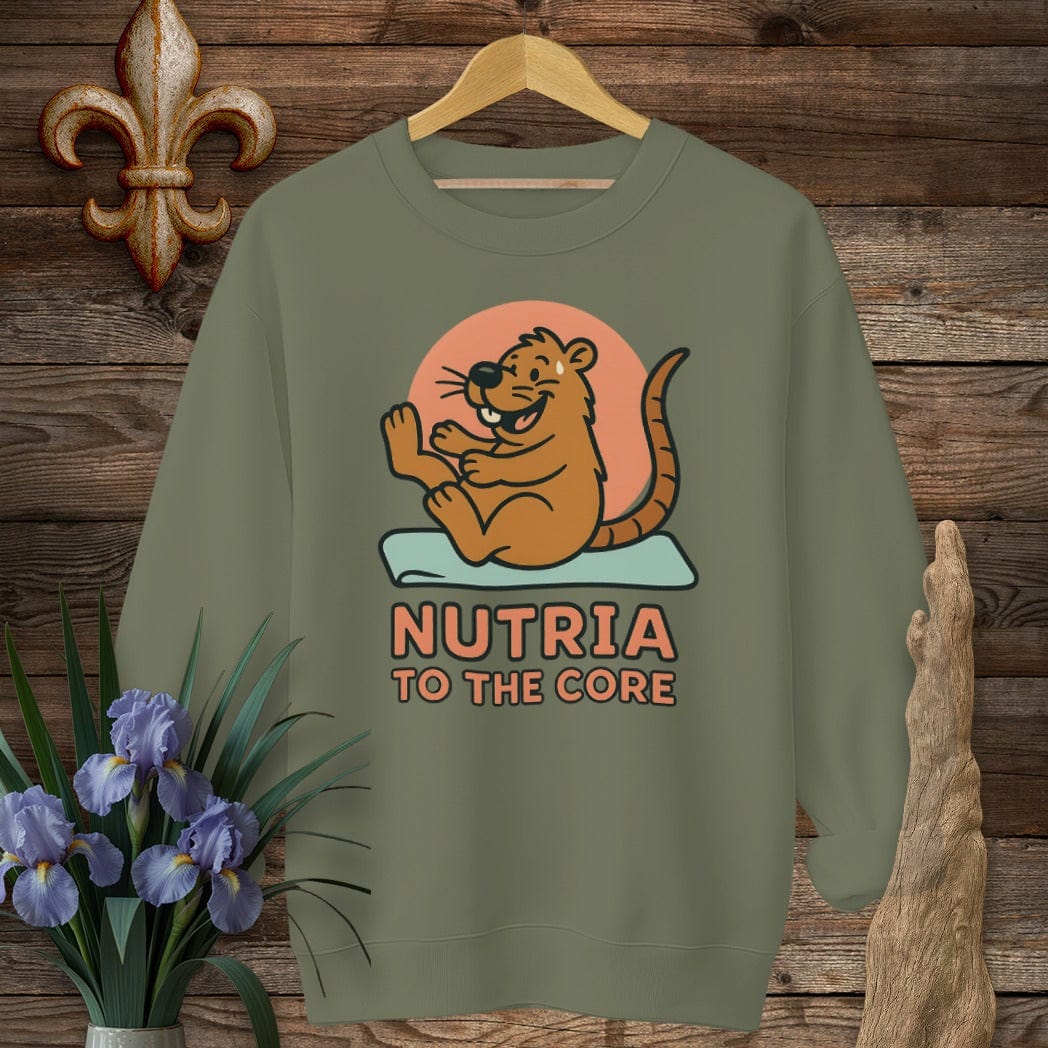 S / Military Green Louisiana Nutria to the Core Sweatshirt by Laissez Faire Wear