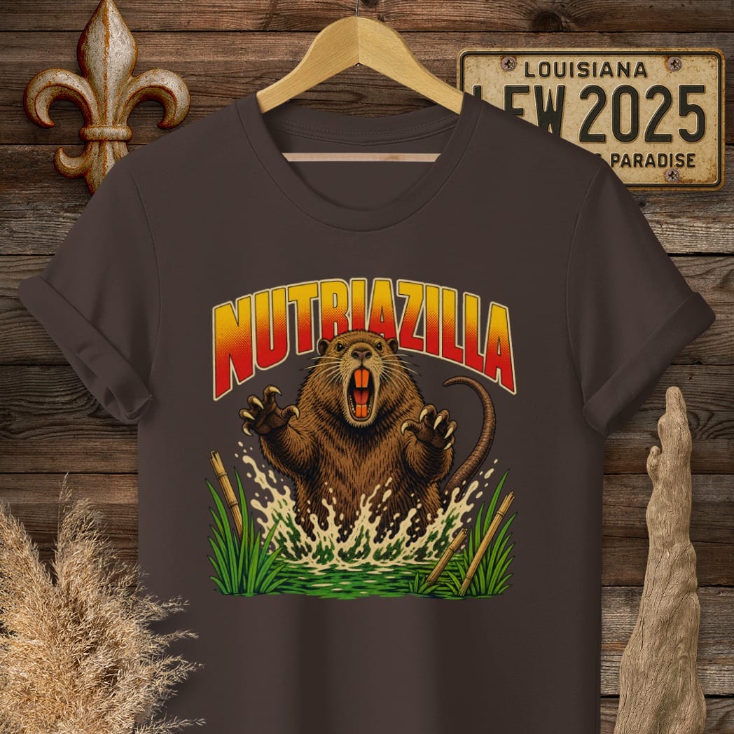 Dark Chocolate / S Louisiana Nutriazilla T-Shirt by Laissez Faire Wear