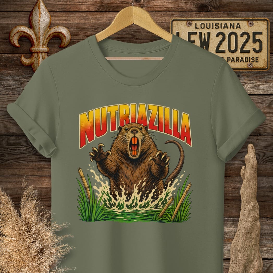 Military Green / S Louisiana Nutriazilla T-Shirt by Laissez Faire Wear