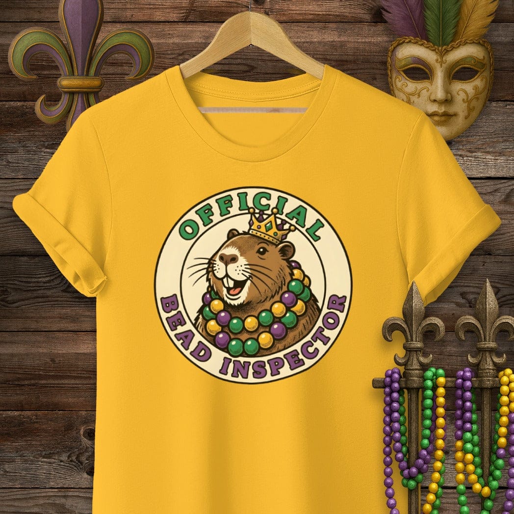 S / Gold Louisiana Official Bead Inspector T-Shirt by Laissez Faire Wear