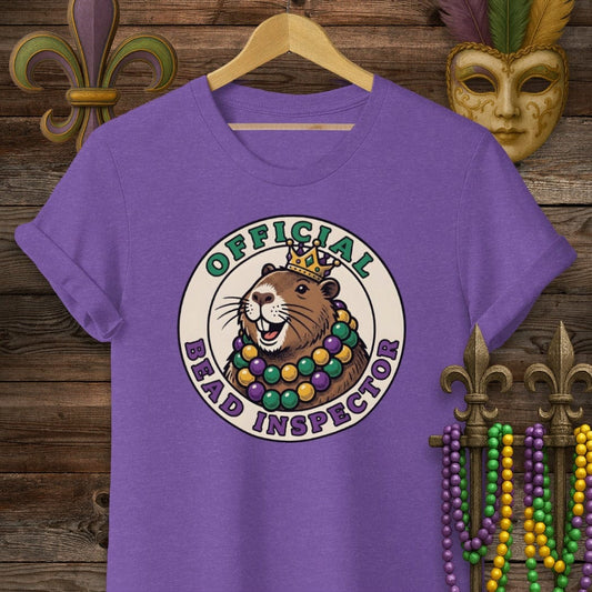 S / Heather Purple Louisiana Official Bead Inspector T-Shirt by Laissez Faire Wear