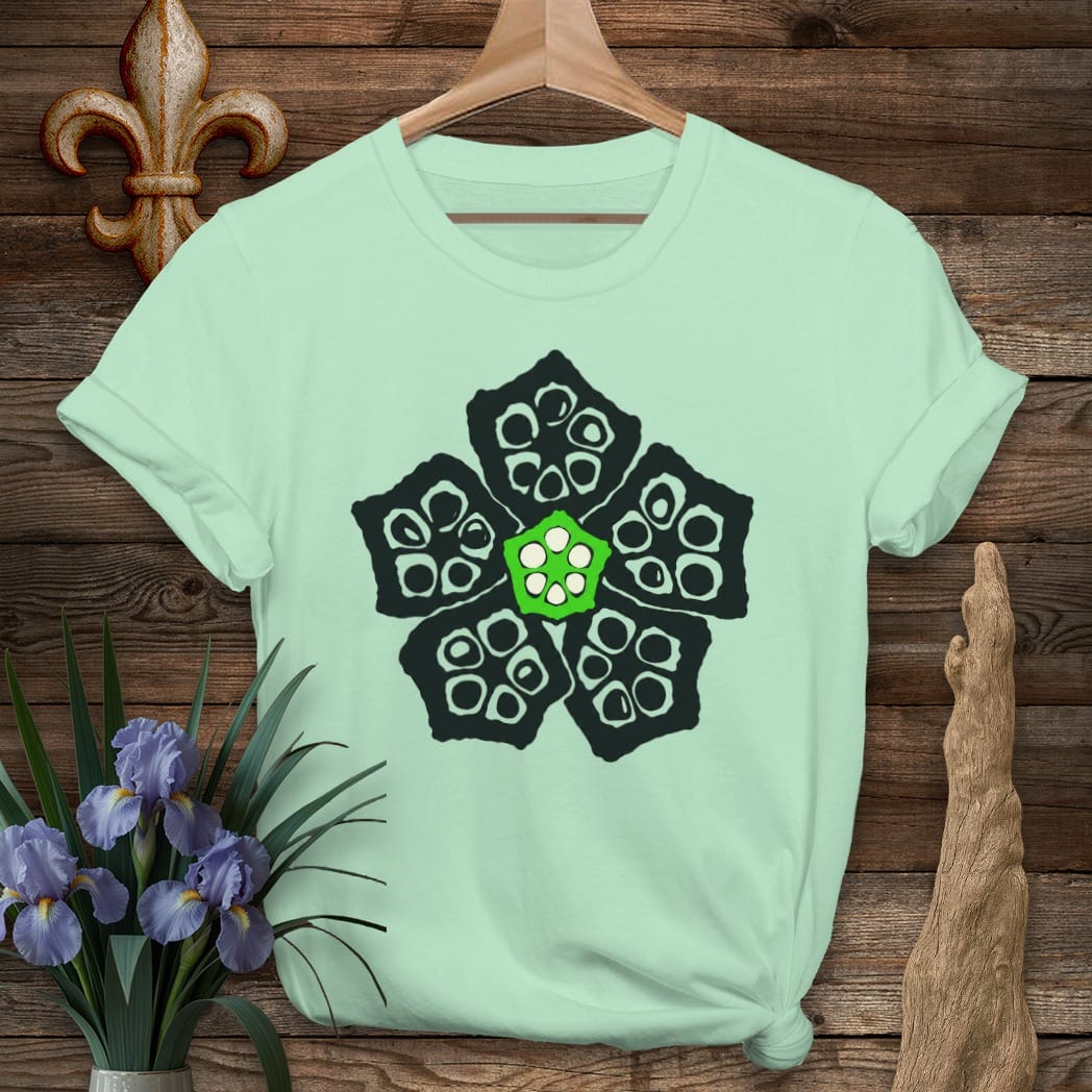 S / Mint Green Louisiana Okra Shadow Pod T-Shirt by Laissez Faire Wear