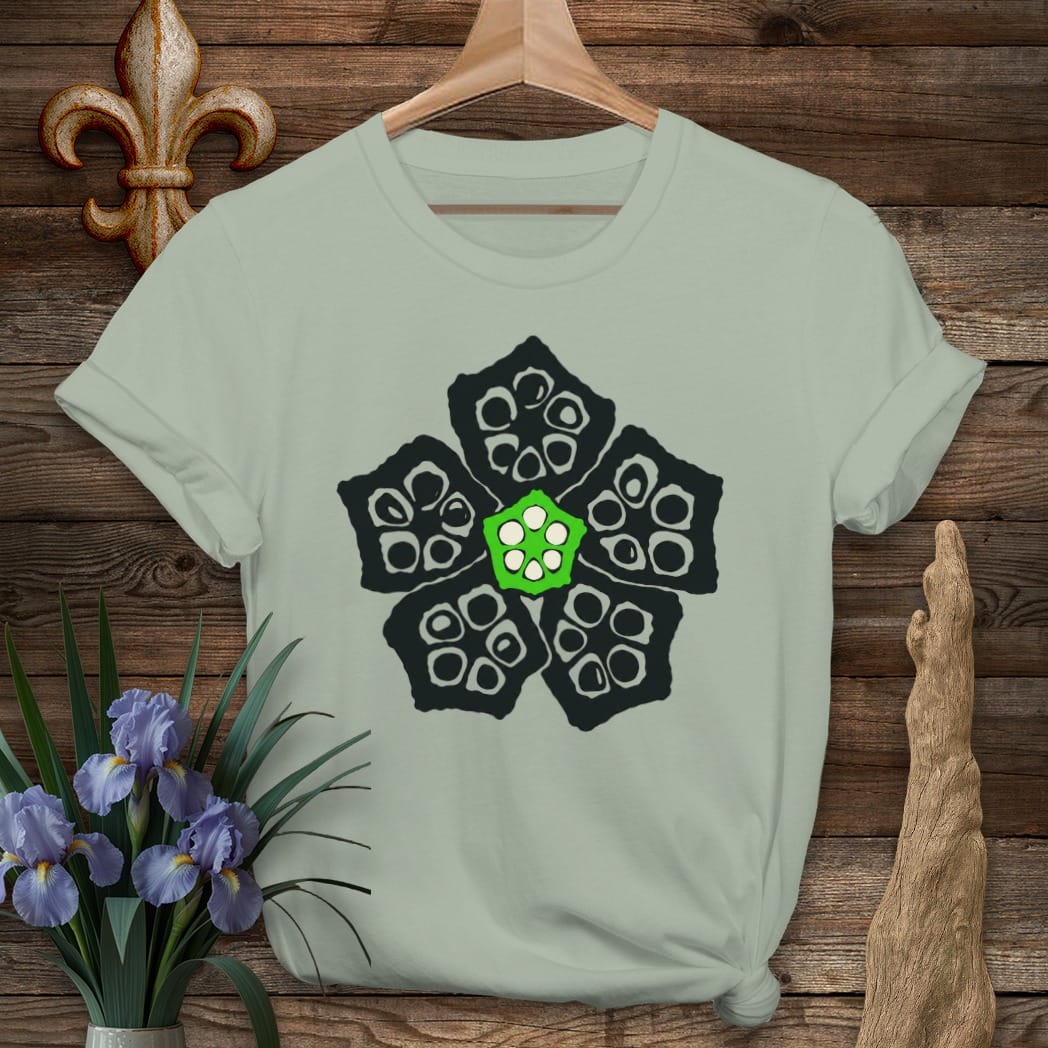 S / Sage Louisiana Okra Shadow Pod T-Shirt by Laissez Faire Wear