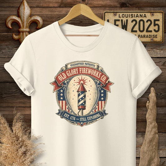 S / Natural Louisiana Old Glory Fireworks Co T-Shirt by Laissez Faire Wear