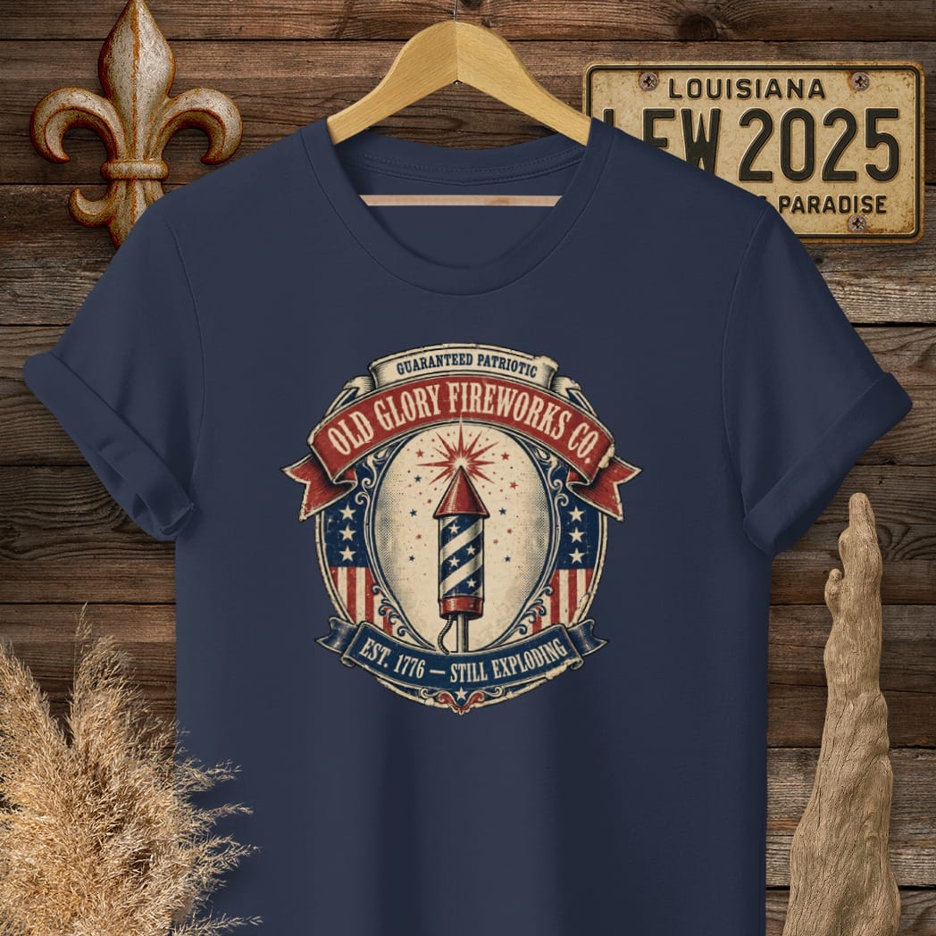 S / Navy Louisiana Old Glory Fireworks Co T-Shirt by Laissez Faire Wear