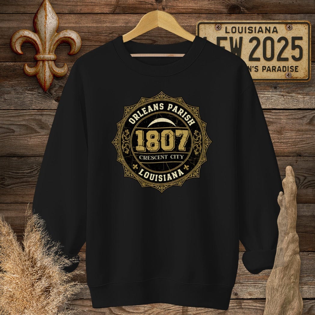 S / Black Louisiana Orleans Parish Sweatshirt by Laissez Faire Wear