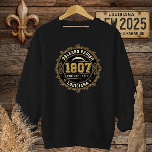 S / Black Louisiana Orleans Parish Sweatshirt by Laissez Faire Wear