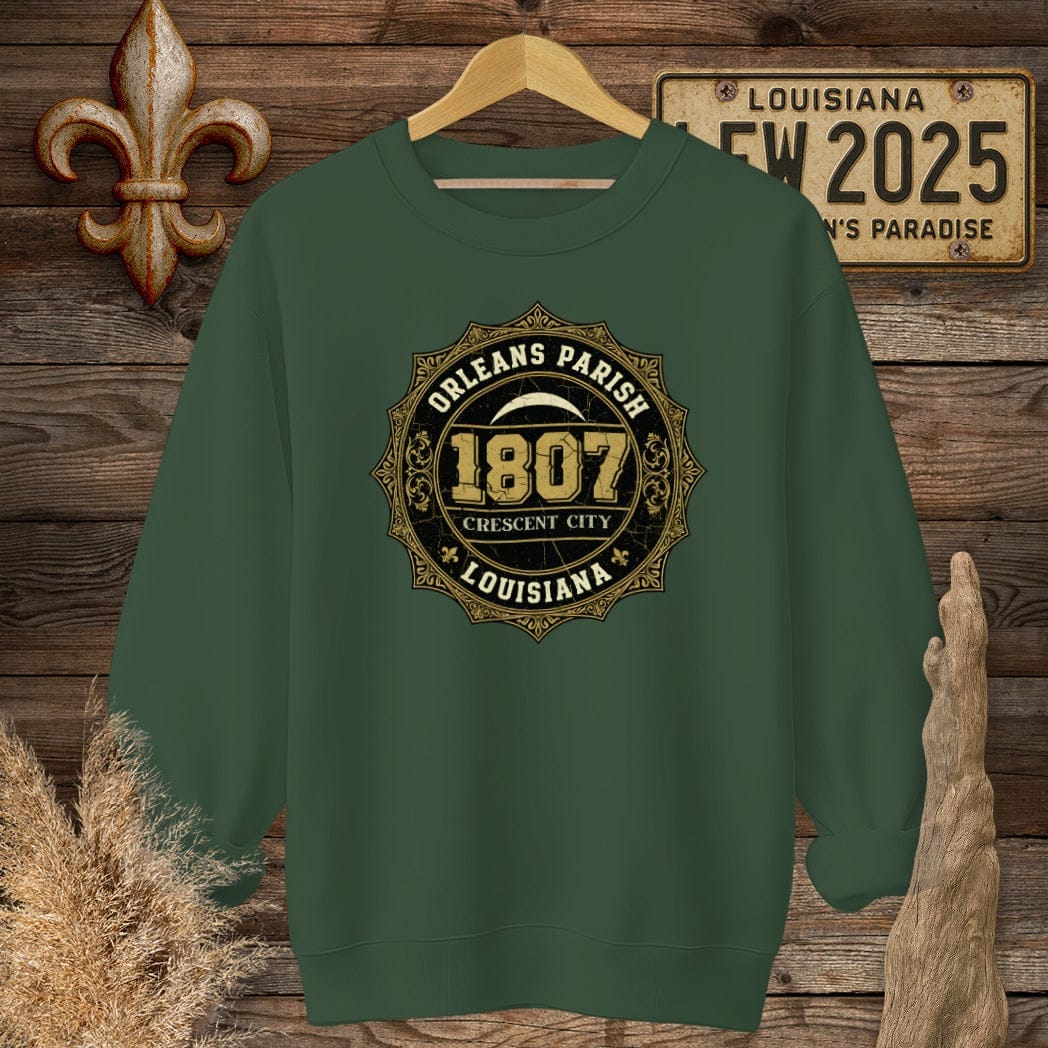 S / Forest Green Louisiana Orleans Parish Sweatshirt by Laissez Faire Wear