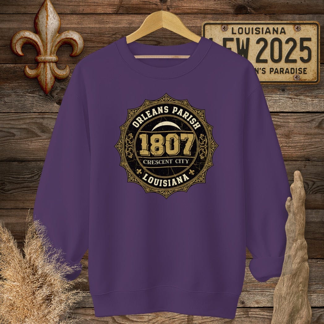 S / Purple Louisiana Orleans Parish Sweatshirt by Laissez Faire Wear