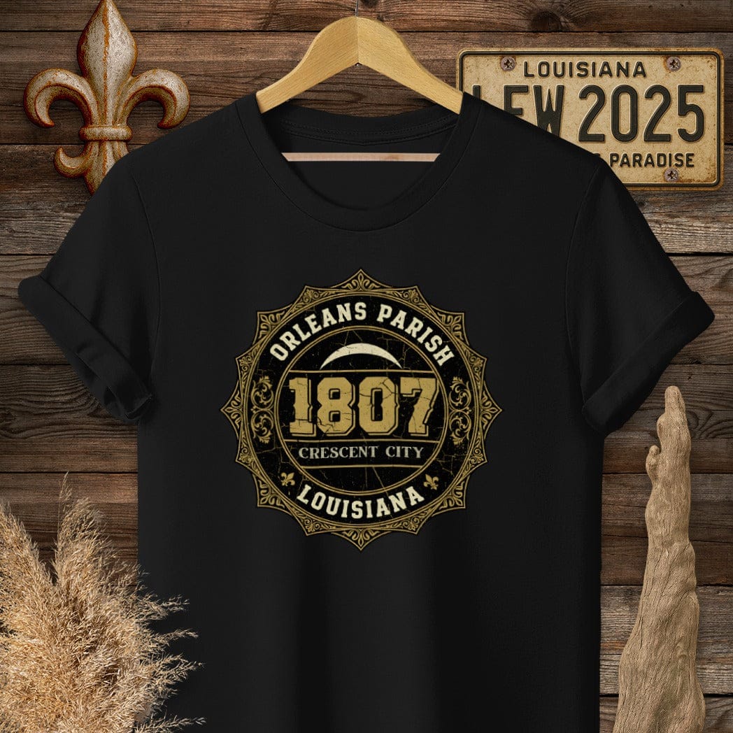 S / Black Louisiana Orleans Parish T-Shirt by Laissez Faire Wear