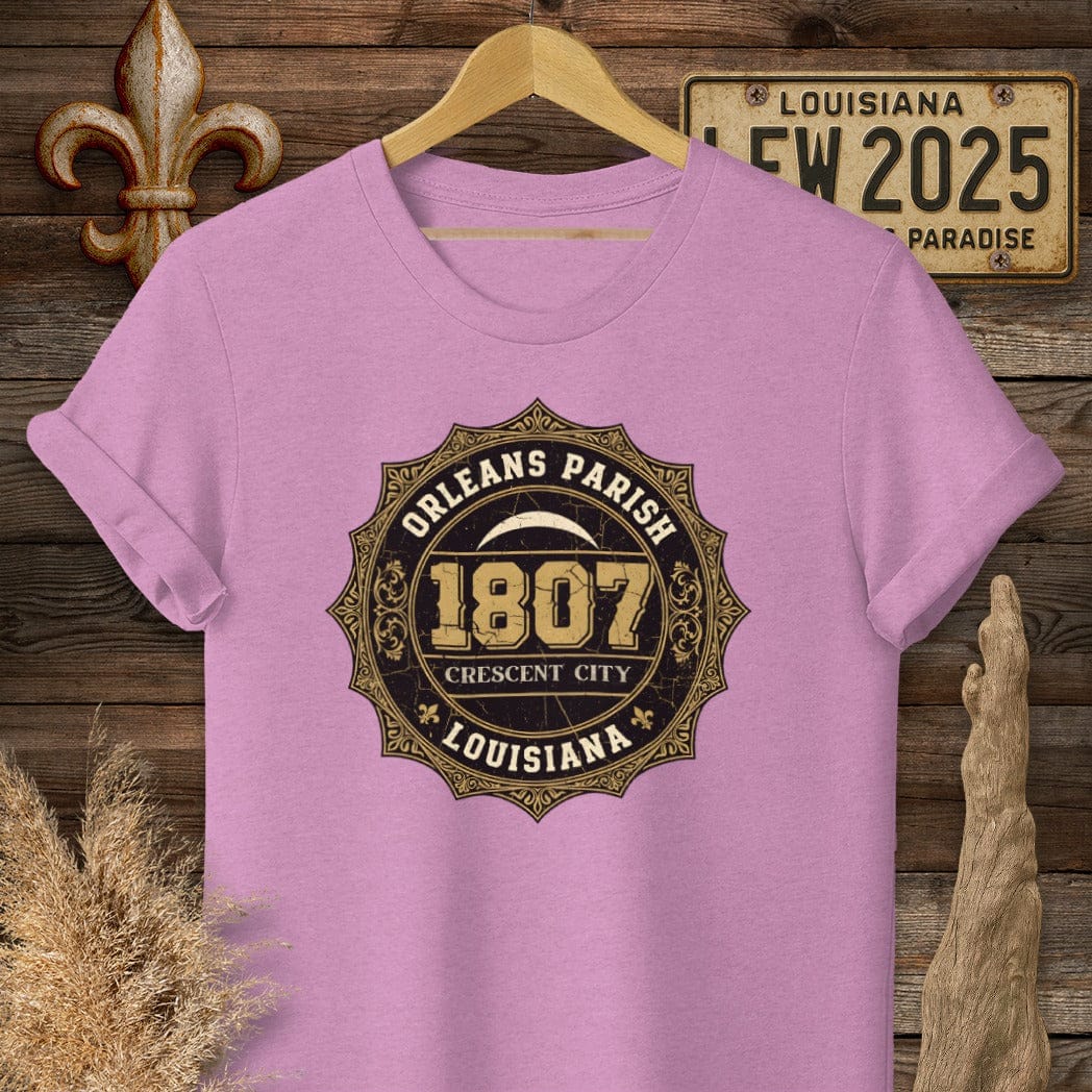 S / Heather Radiant Orchid Louisiana Orleans Parish T-Shirt by Laissez Faire Wear