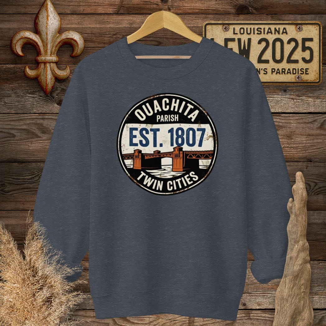 S / Heather Sport Dark Navy Louisiana Ouachita Parish Sweatshirt by Laissez Faire Wear