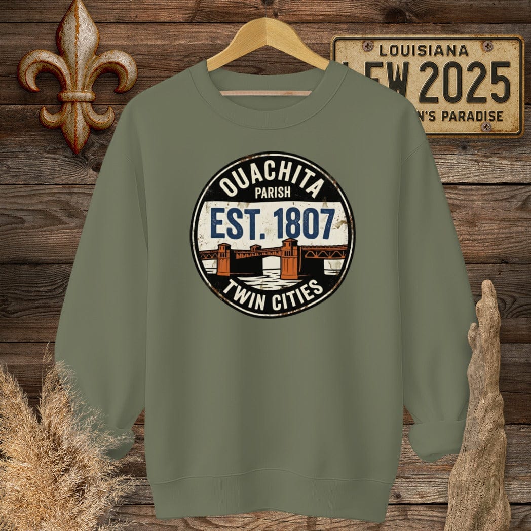 S / Military Green Louisiana Ouachita Parish Sweatshirt by Laissez Faire Wear