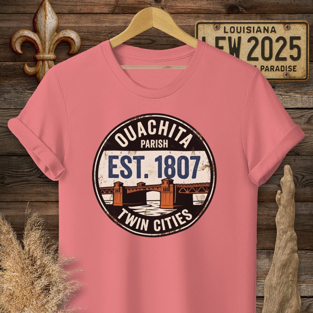 S / Coral Silk Louisiana Ouachita Parish T-Shirt by Laissez Faire Wear