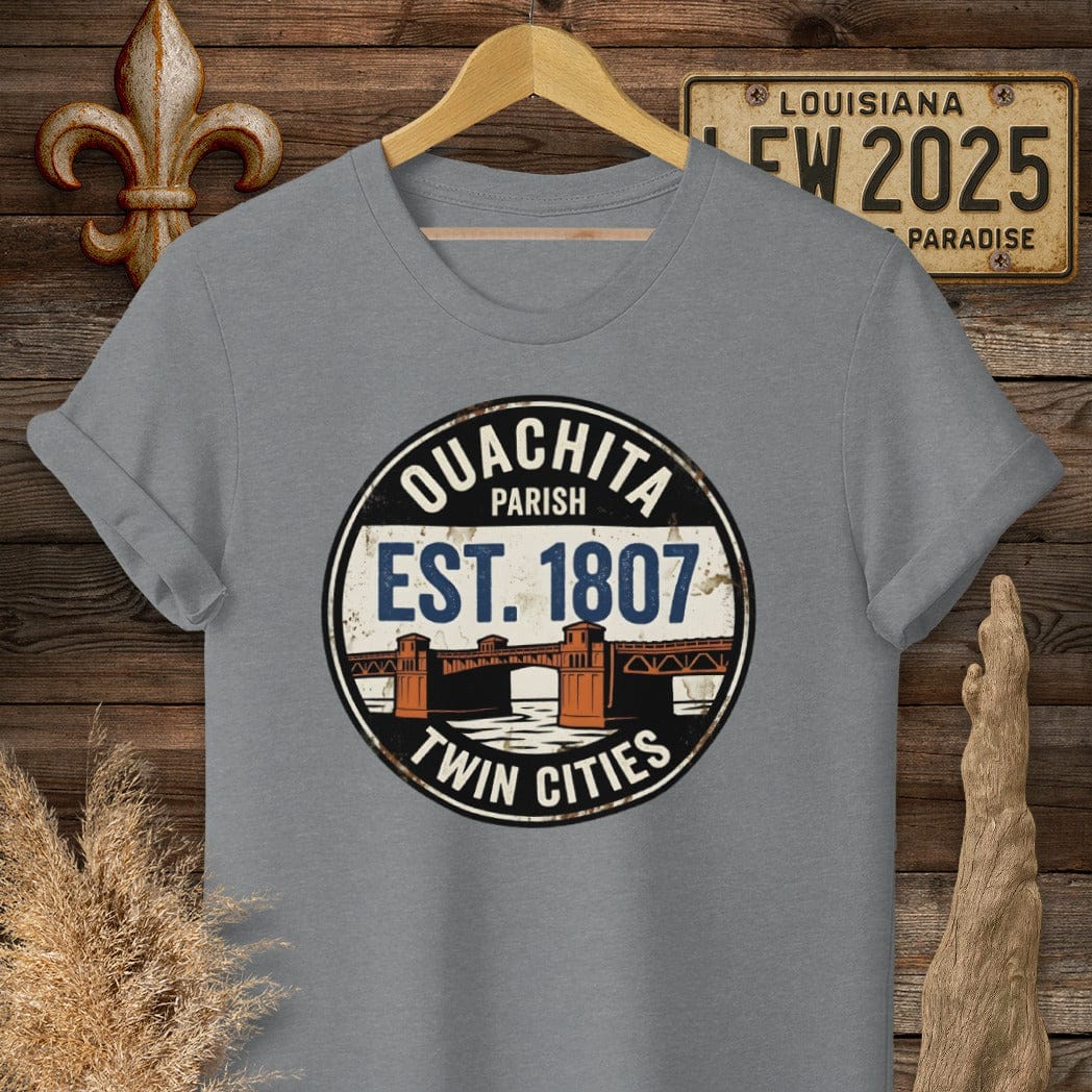 S / Graphite Heather Louisiana Ouachita Parish T-Shirt by Laissez Faire Wear