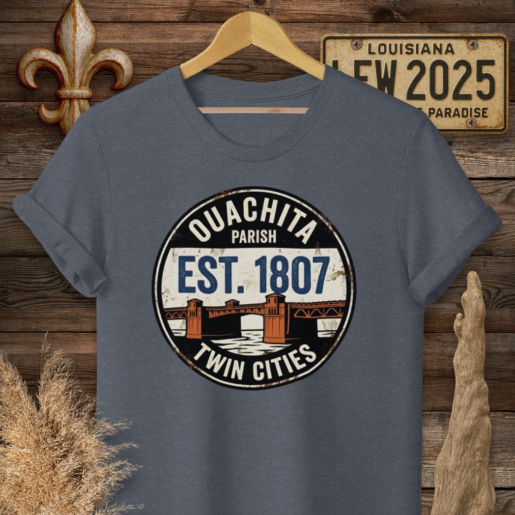 S / Heather Navy Louisiana Ouachita Parish T-Shirt by Laissez Faire Wear
