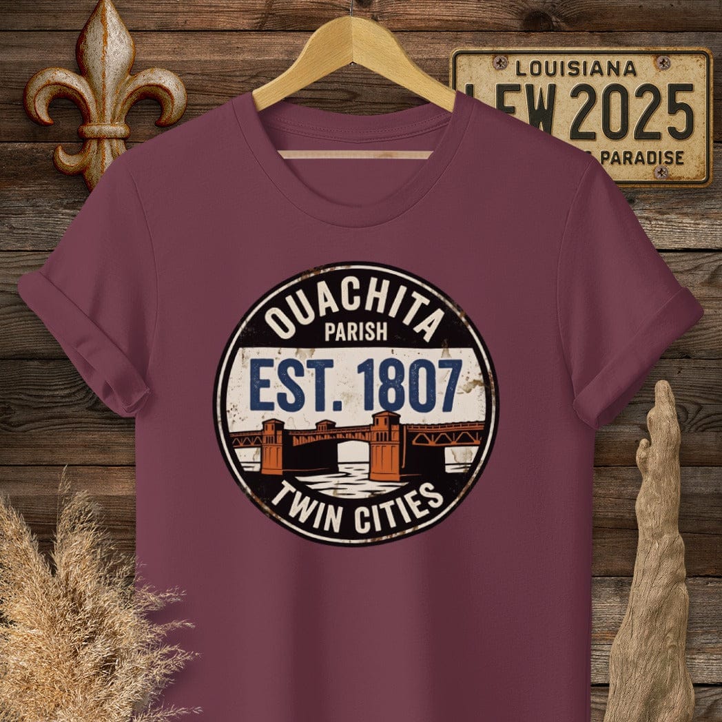 S / Maroon Louisiana Ouachita Parish T-Shirt by Laissez Faire Wear