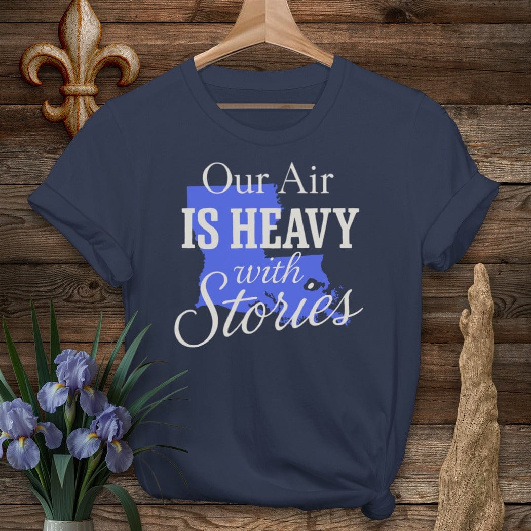 S / Navy Louisiana Our Air is Heavy with Stories T-Shirt by Laissez Faire Wear