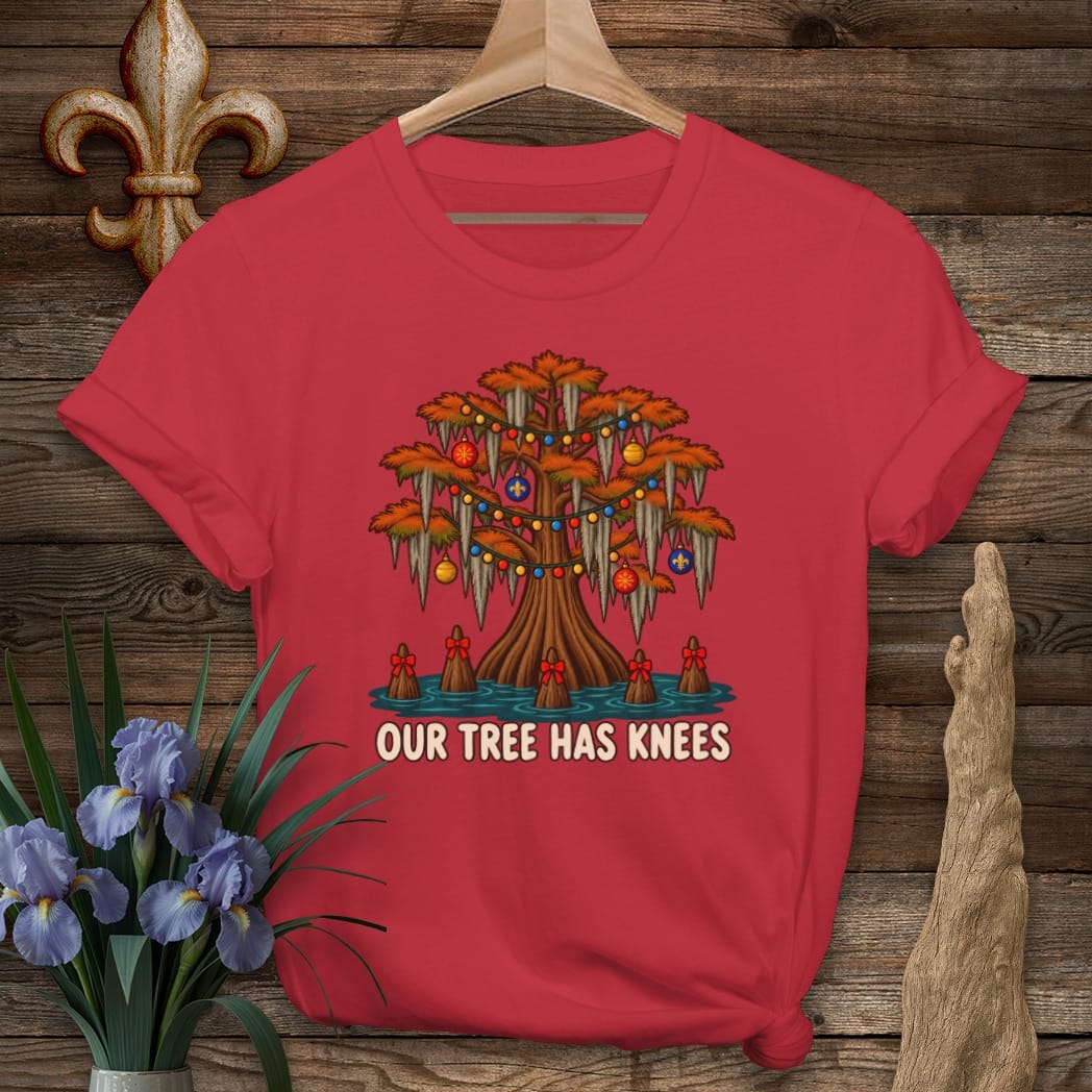 S / Cherry Red Louisiana Our Tree Has Knees T-Shirt by Laissez Faire Wear