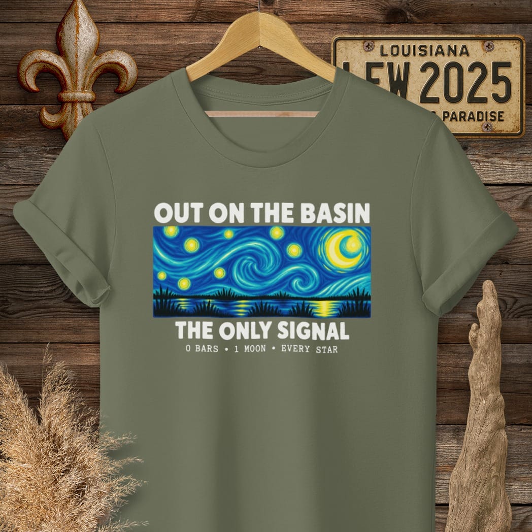 S / Military Green Louisiana Out on the Basin T-Shirt by Laissez Faire Wear