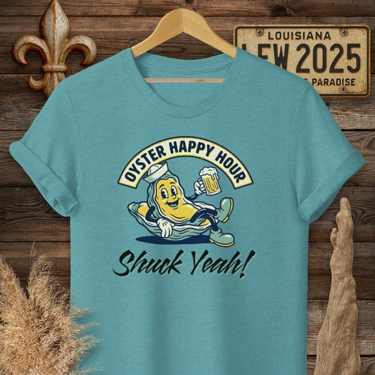 S / Heather Galapagos Blue Louisiana Oyster Happy Hour T-Shirt by Laissez Faire Wear