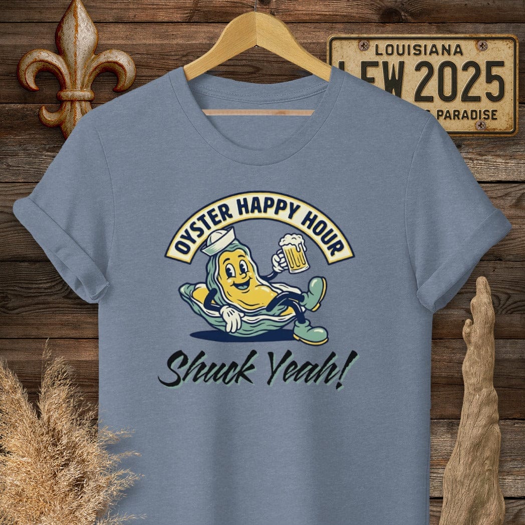 S / Heather Indigo Louisiana Oyster Happy Hour T-Shirt by Laissez Faire Wear