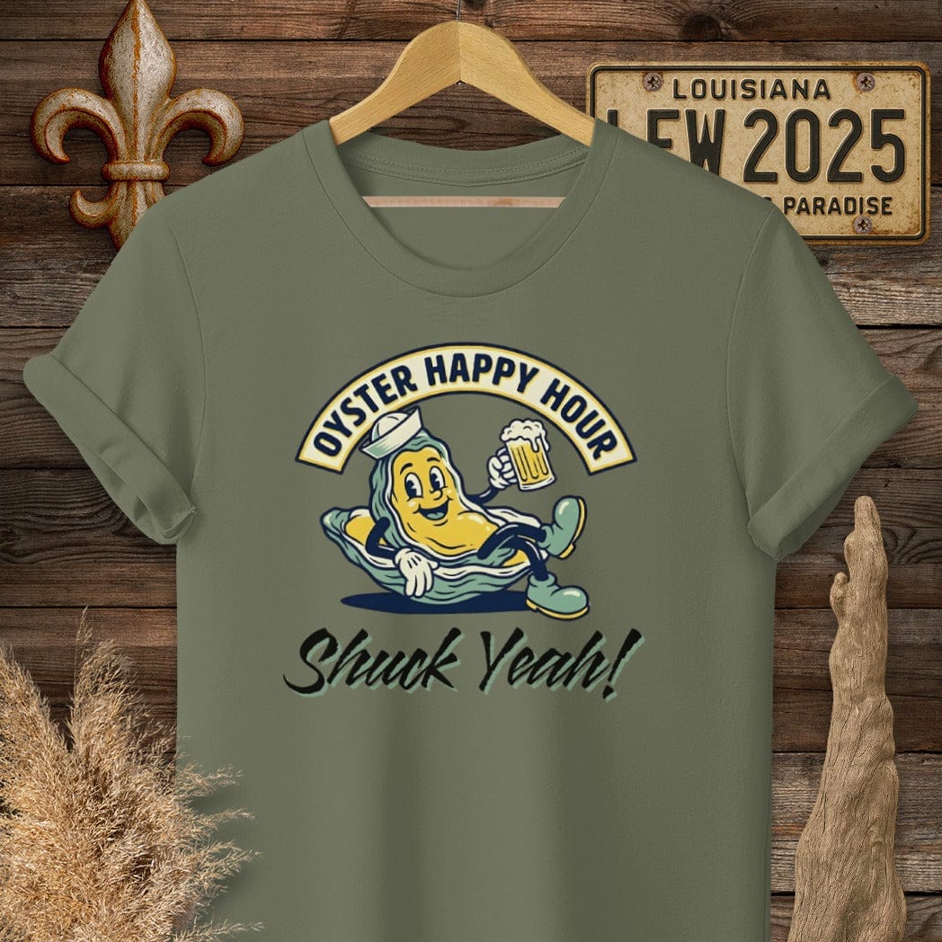 S / Military Green Louisiana Oyster Happy Hour T-Shirt by Laissez Faire Wear
