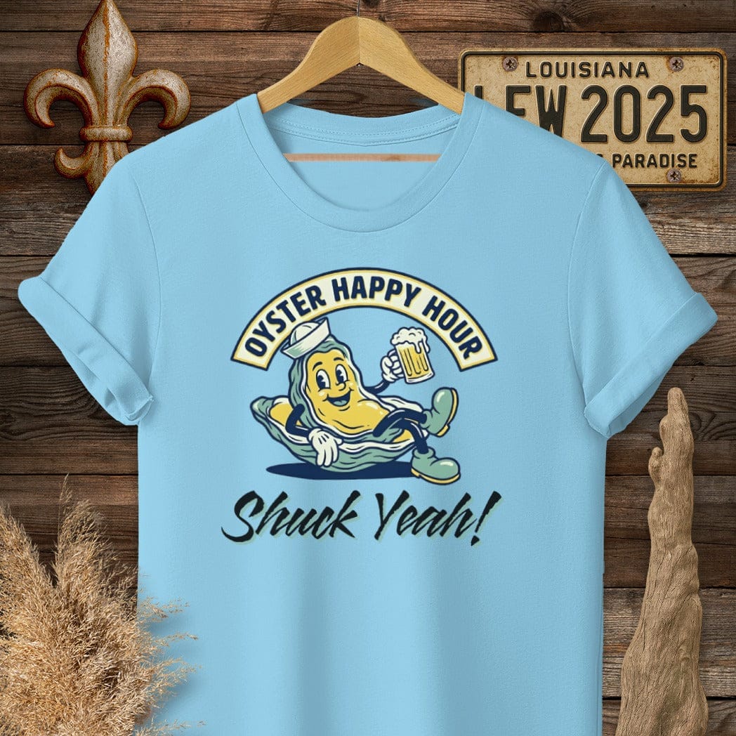 S / Sky Louisiana Oyster Happy Hour T-Shirt by Laissez Faire Wear