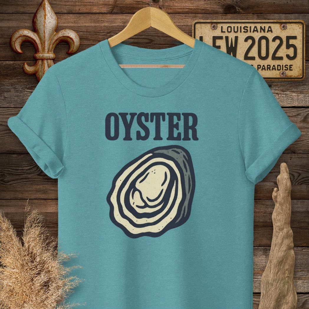 S / Heather Galapagos Blue Louisiana Oyster Minimalist T-Shirt by Laissez Faire Wear