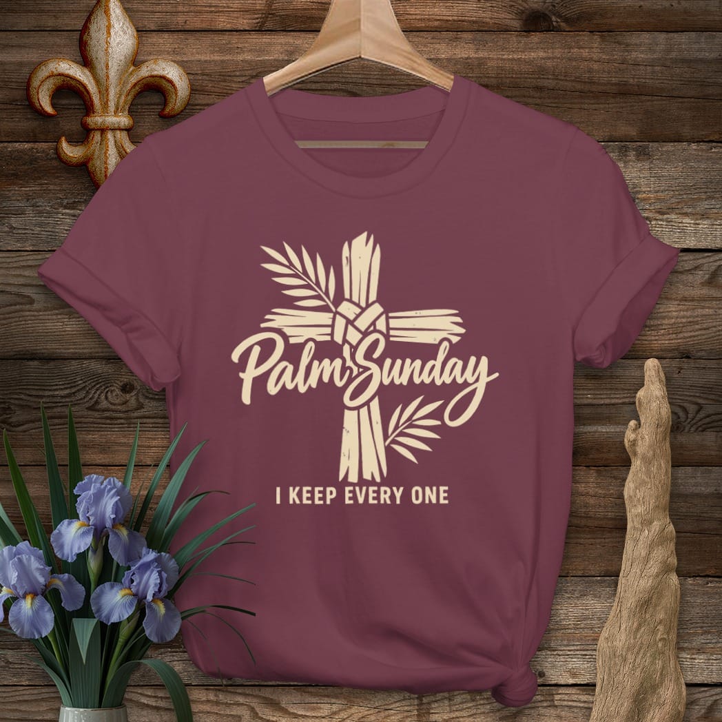 S / Maroon Louisiana Palm Sunday T-Shirt by Laissez Faire Wear
