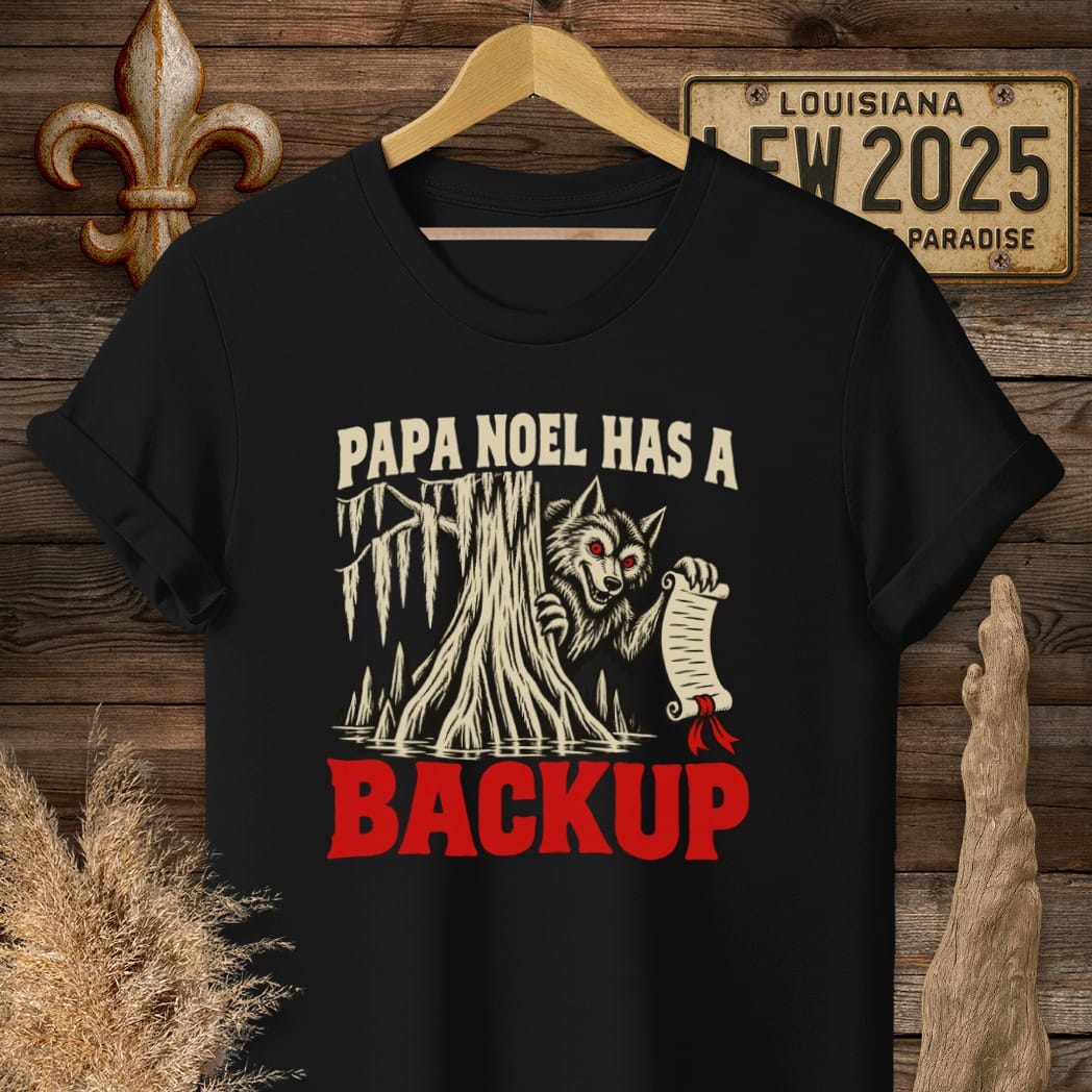 S / Black Louisiana Papa Noel Backup T-Shirt by Laissez Faire Wear