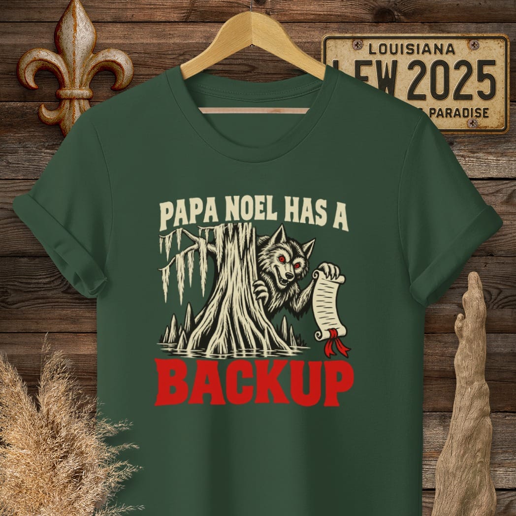 S / Forest Green Louisiana Papa Noel Backup T-Shirt by Laissez Faire Wear