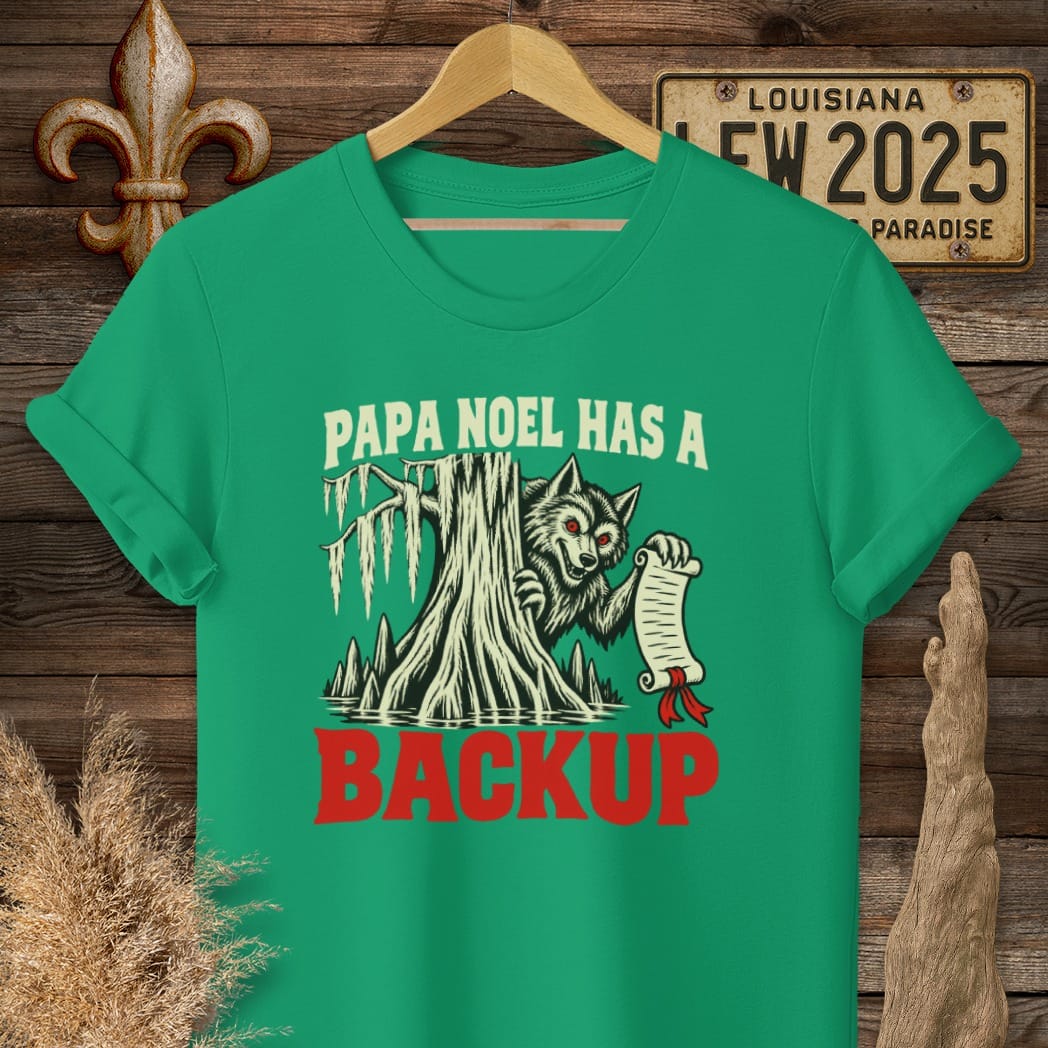 S / Kelly Green Louisiana Papa Noel Backup T-Shirt by Laissez Faire Wear