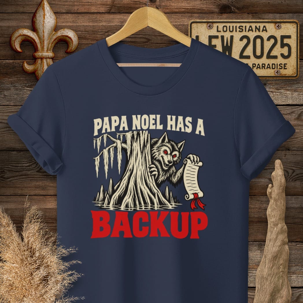S / Navy Louisiana Papa Noel Backup T-Shirt by Laissez Faire Wear
