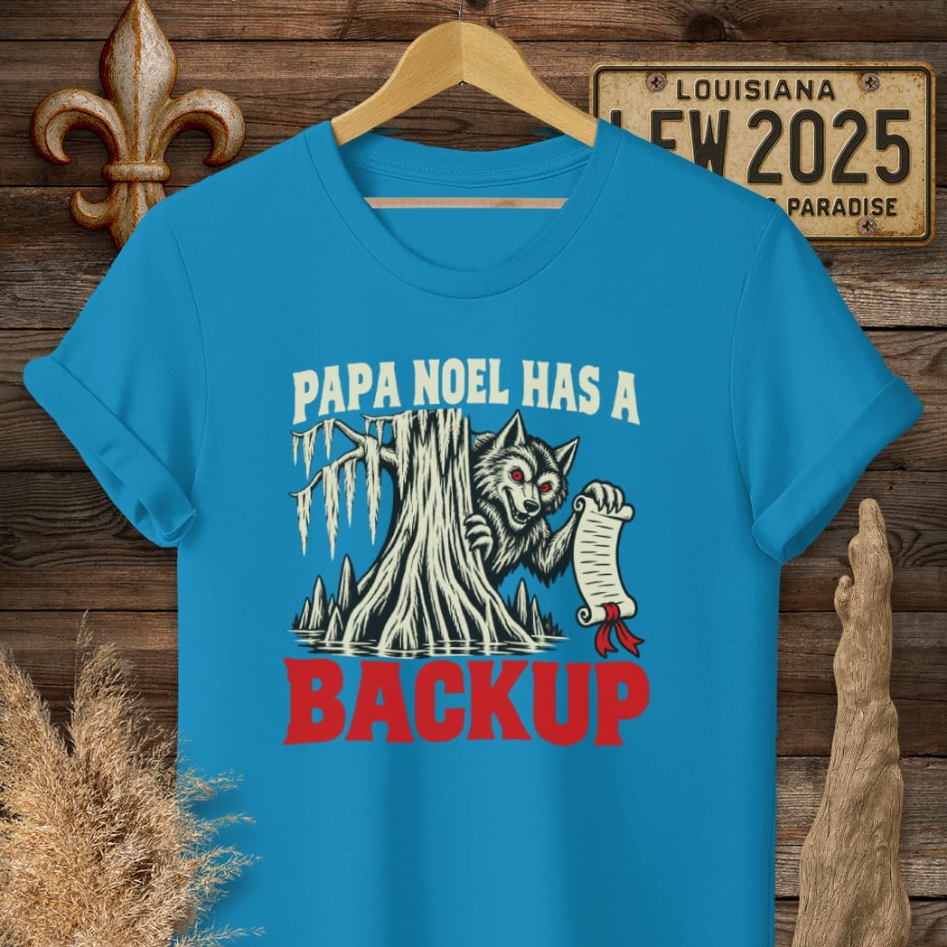 S / Sapphire Louisiana Papa Noel Backup T-Shirt by Laissez Faire Wear