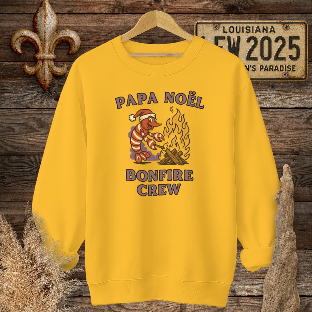 S / Gold Louisiana Papa Noel Bonfire Crew Sweatshirt by Laissez Faire Wear