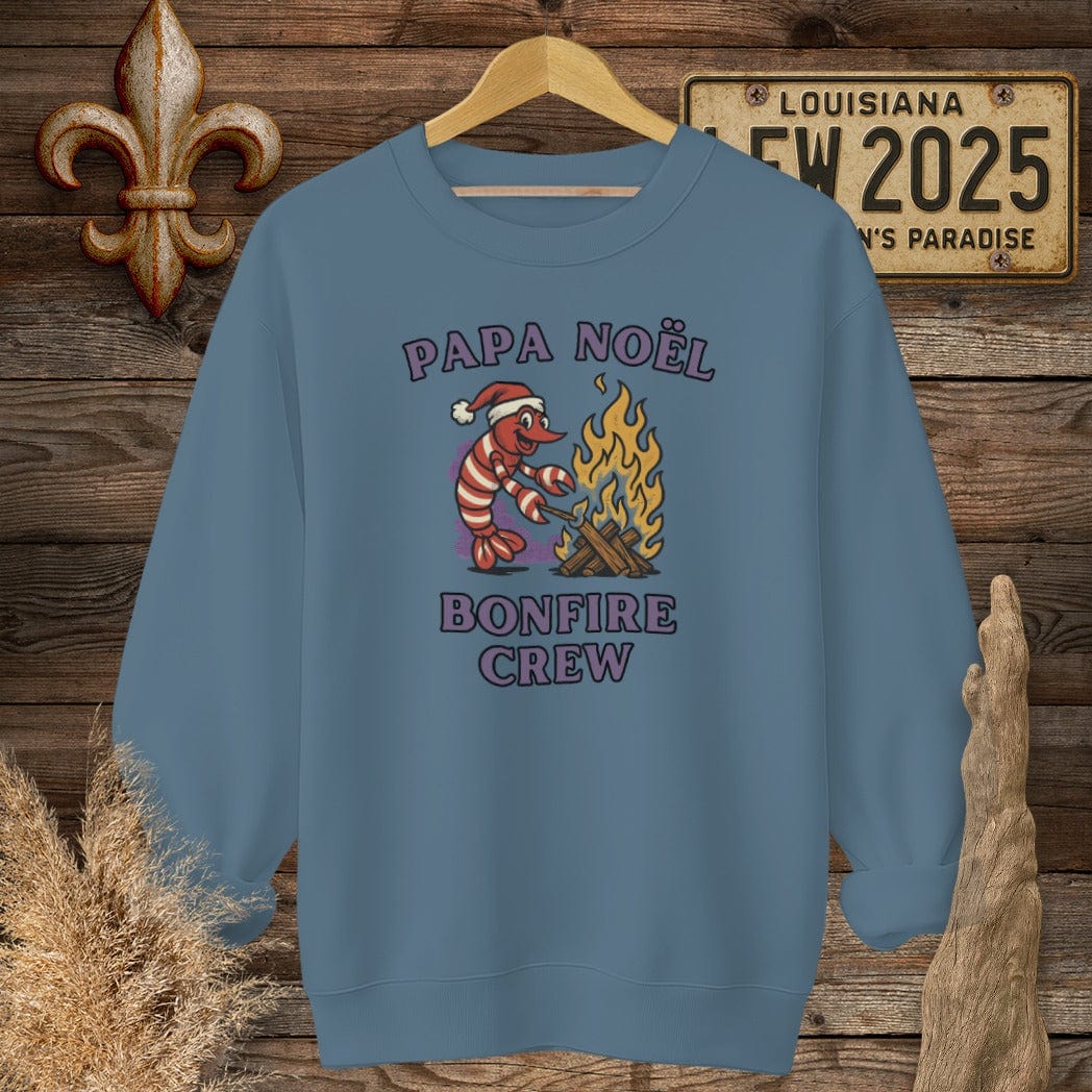 S / Indigo Blue Louisiana Papa Noel Bonfire Crew Sweatshirt by Laissez Faire Wear