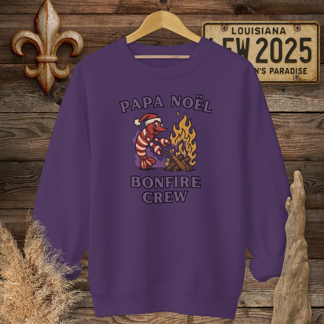 S / Purple Louisiana Papa Noel Bonfire Crew Sweatshirt by Laissez Faire Wear
