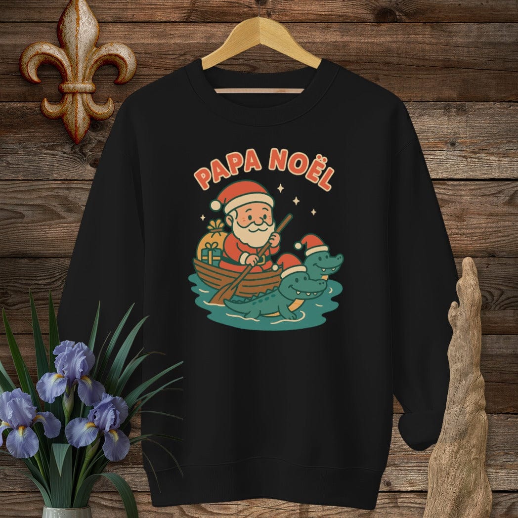 S / Black Louisiana Papa Noel Christmas Sweatshirt by Laissez Faire Wear
