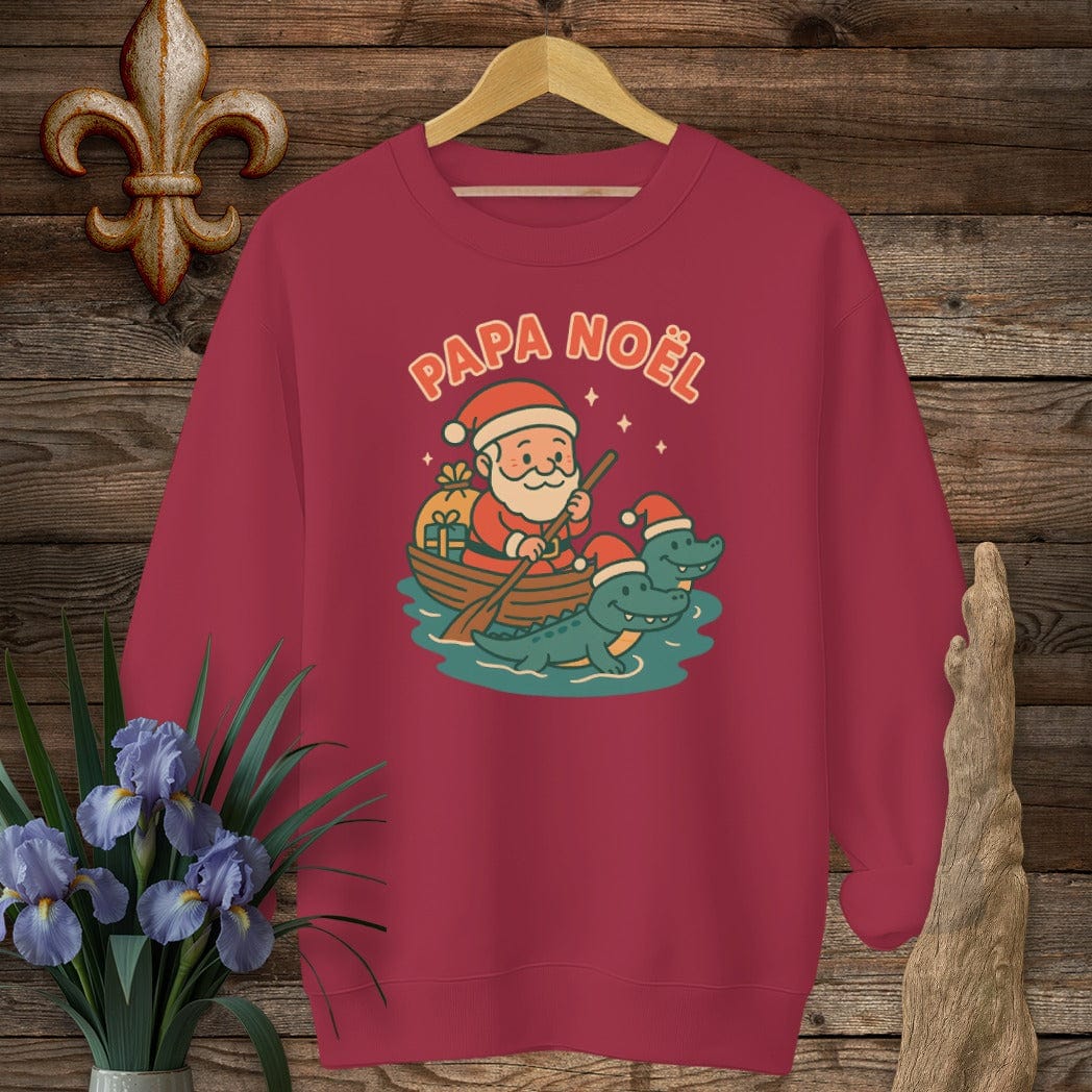 S / Cardinal Red Louisiana Papa Noel Christmas Sweatshirt by Laissez Faire Wear