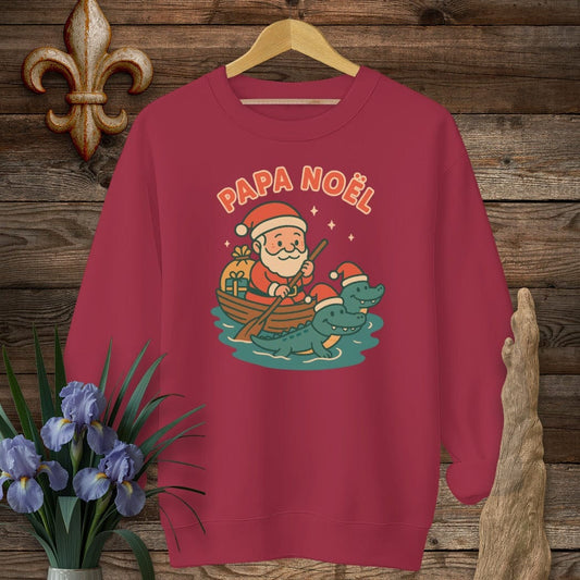 S / Cardinal Red Louisiana Papa Noel Christmas Sweatshirt by Laissez Faire Wear