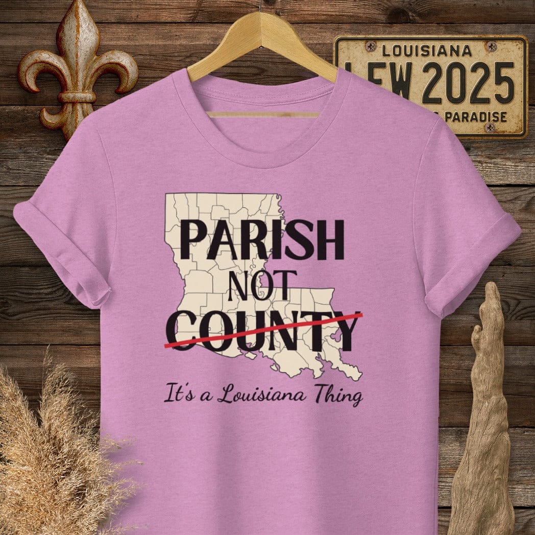 S / Heather Radiant Orchid Louisiana Parish Not County T-Shirt by Laissez Faire Wear